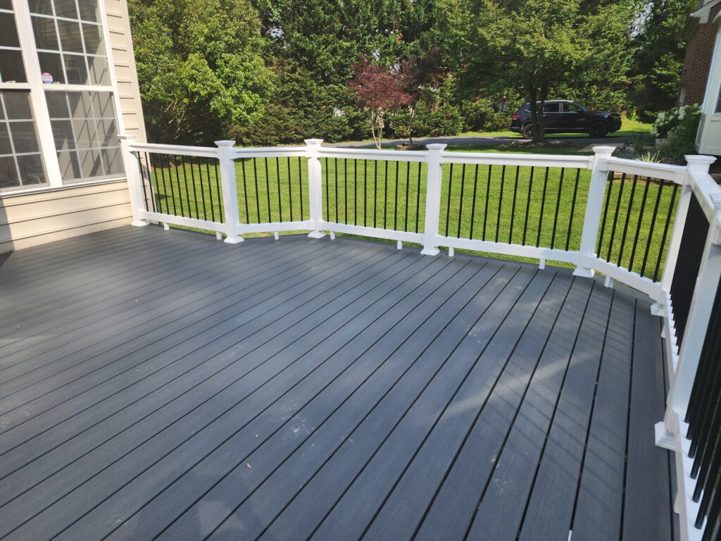 Composite deck installation in Montgomery County MD by DeckMaxtor – Trex decking boards and modern outdoor living space