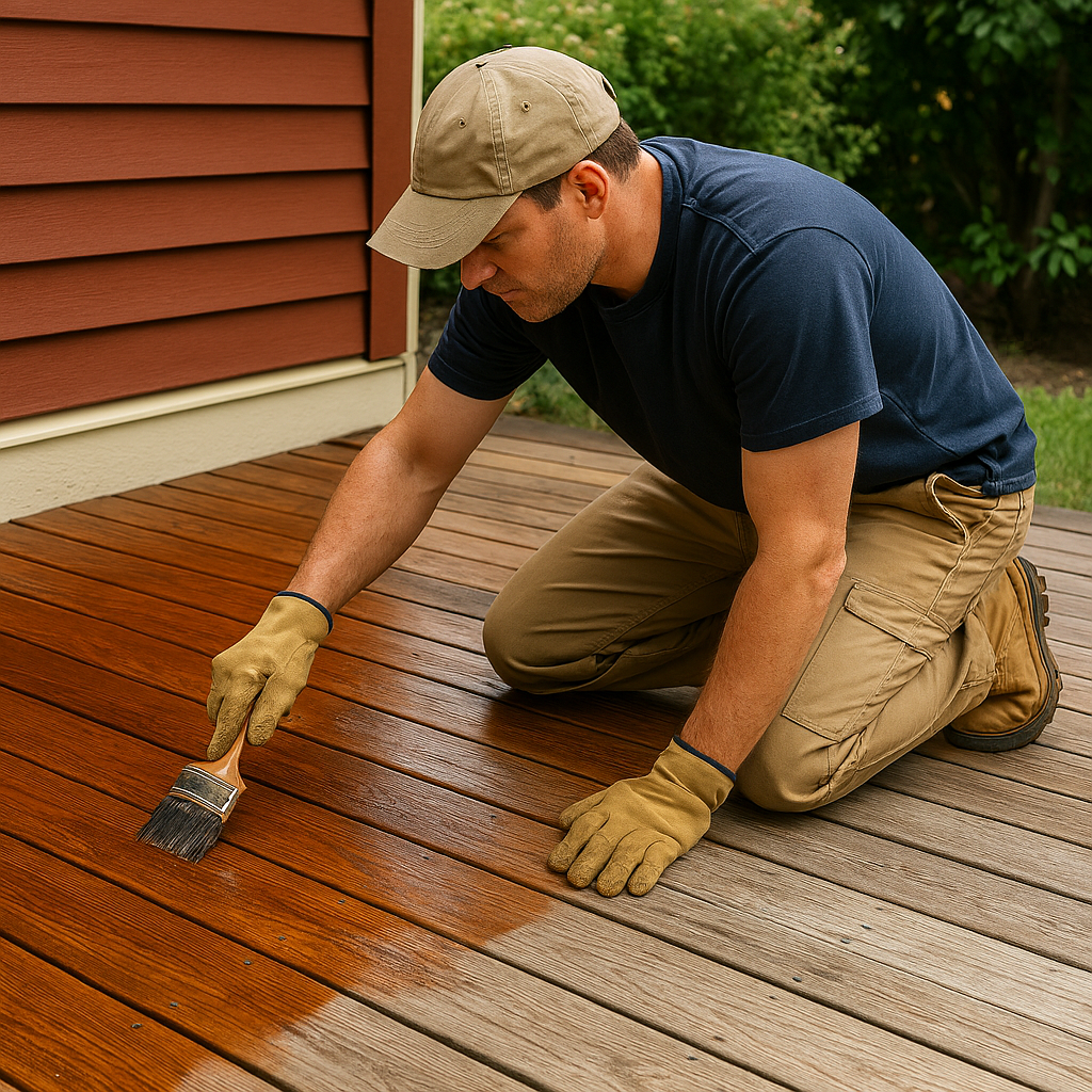 Premium sealing service for Ipe and exotic hardwood decks, designed to enhance the natural richness of the wood while providing long-lasting protection against UV rays, moisture, and weather damage. Ideal for maintaining the durability and beauty of high-end hardwood decking.