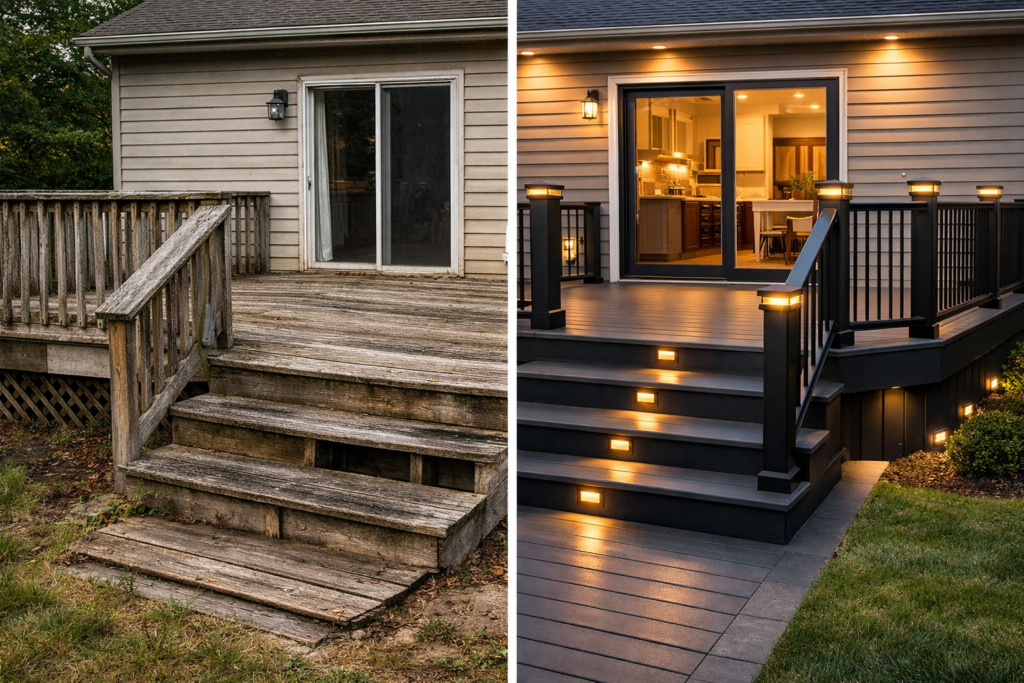 Old wooden deck and modern composite deck renovation by DeckMaxtor in Montgomery County MD