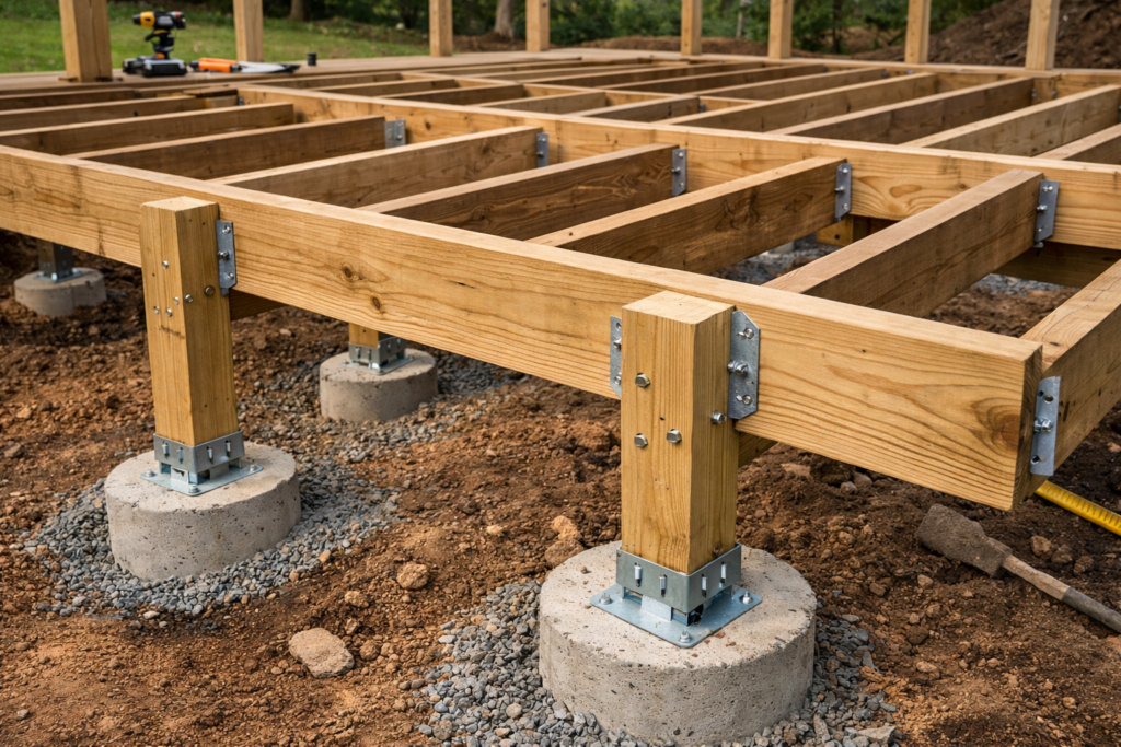 Structural framing and foundation for a new deck installation by DeckMaxtor in Montgomery County MD